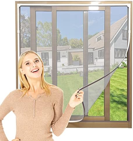 Tela de janela magnética Yuzzy DIY Tamanho da malha de fibra de vidro ajustável até 72 x 48 polegadas com faixa magnética de quadro completo para facilitar a instalação