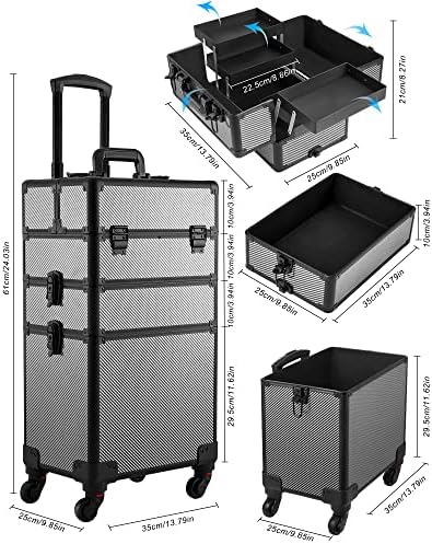 Casos de trem de maquiagem de Honadar Cosmetic, 3 em 1 de grande capacidade Armazenamento de armazenamento Caso de