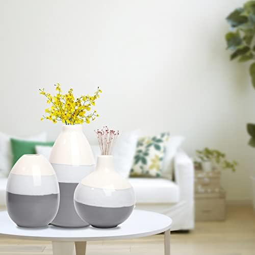 Conjunto de 3 peças do vaso de cerâmica, decoração de casa vasos de flores decorativas definidas para decoração moderna da fazenda,