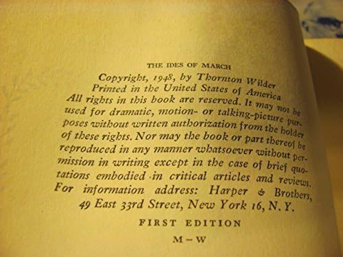 Thonrton Wilder, The Ides de março, primeira edição de 1948