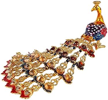 Fassino Caixa de bugigangas de jóias coloridas de pavões com ornamentos de animais esmaltados pintados à mão, um presente