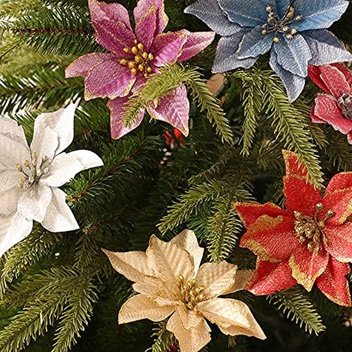 Yeooyoor Flores de Natal Flores de Natal Artificial Flores de Natal Glitter Christmas Tree Ornamentos
