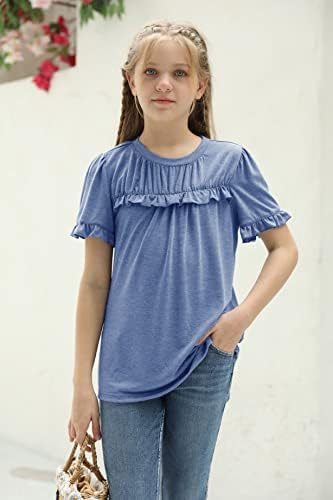 Haloumoning garotas fofas de manga curta tops casuais puffle tamis para crianças do verão Blouses macias tamanho 4-15 anos