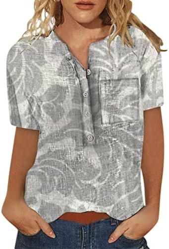 Tops de verão para mulheres, camisas de manga curta casual feminino V Botão de pescoço Up Bloups Floral Print