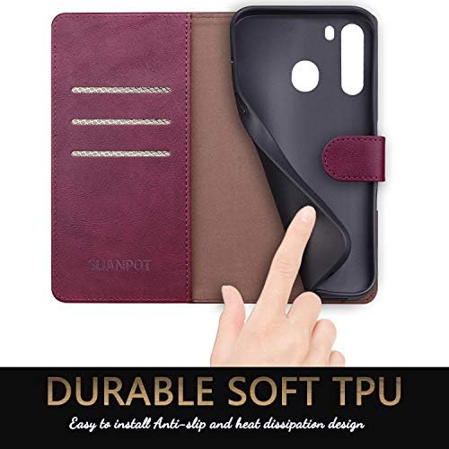 Suanpot para samsung galaxy A21 Caixa de carteira com bloqueio de RFID, Flip Folio Book PU CELO CELO CABELA TODRADOR