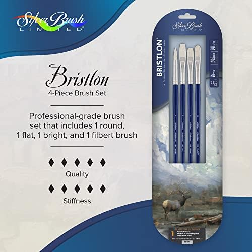 Silver Brush Limited BR-1940 Bristlon Versátil Variety Conjunto, conjunto de 4, arrase redonda, plana, brilhante e Filbert Brushs