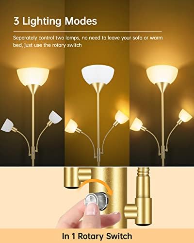 Lâmpadas de piso dourado para sala de estar, lâmpada de pé brilhante, lâmpada de pólo de 70,5 com 3 luzes, lâmpada moderna