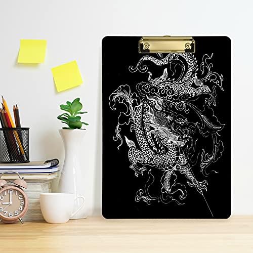 Staytop Dragon Black Clipboard Acrílico Carta de moda A4 Clipboards com clipe de metal para enfermeiros, alunos, professores,