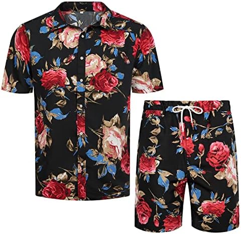 Mantors masculino, roupas havaianas de 2 peças de 2 peças de manga curta e conjuntos de shorts