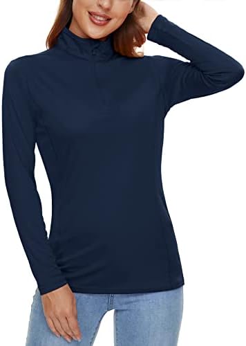 Camisas de manga comprida feminina Crysully feminina 1/4 Zip Summer Quick seco camisas de caminhada