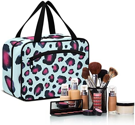 Bolsa de higiene pessoal de leopardo Sinestour para mulheres Organizador de bolsas de maquiagem de viagem com sacos de cosméticos