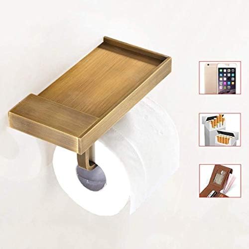 Porta de papel do higiênico yfqhdd com prateleira de telefone, acessórios para banheiros Dispensador de rolo de tecido montado na parede, dourado