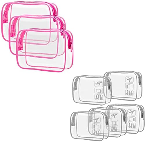 Saco de higiene pessoal transparente do Packism, 3 pacote de saco de higiene pessoal aprovado pela TSA, bolsa de maquiagem transparente com saco de cosméticos de plástico com zíper para mulheres para mulheres de tamanho de quart para garrafas de viagem