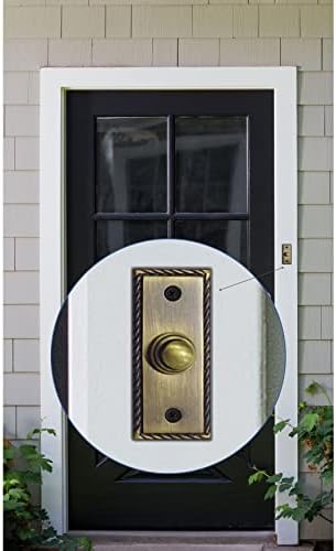 Botão da campainha AKATVA com conjunto de dobradiças - 2 peças portões de portão para cercas de madeira para serviço pesado - botão de sino - botão de campainha conectada - dobradiças de celeiro para portas - dobradiças pretas - acabamento de latão antigo