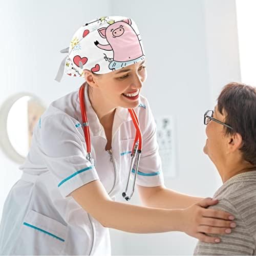 Porco rosa fofo com boné de balão colorido com botão e banda de moletom ajustável unissex tie back chapéu de enfermeira boné cirúrgica