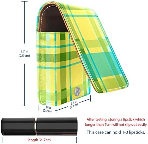 Caixa de batom de oryuekan com espelho bolsa de cosméticos portátil fofa, bolsa cosmética, grelha de treliça verde amarelo