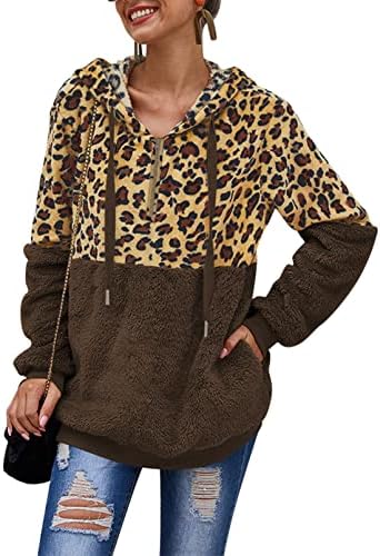 Hapcope feminino sherpa pulôver capuz com bolsos de lã Fuzzy Sweetshirt