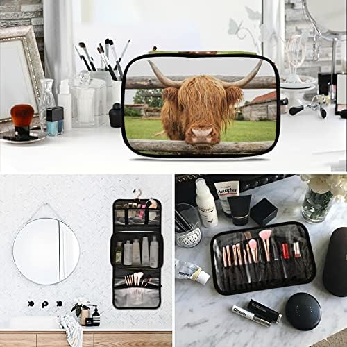 Mnsruu Bolsa de higiene pessoal Highland Cattle vaca pendurada Bolsa de maquiagem para produtos de higiene pessoal 3 PCs Sacos de