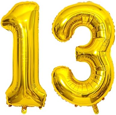 XLOOD Número 13 balões de 32 polegadas Alfabeto de balão digital 13 Balões de aniversário Digit 13 Balões de hélio grandes