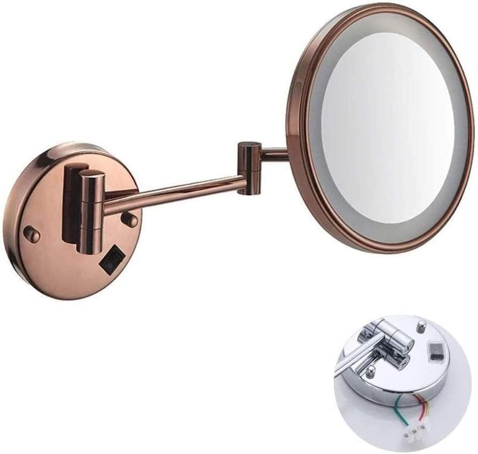 Rhynil Vanity espelho espelho de maquiagem espelho cosmético, espelho de barbear, cromada banhada/montada na parede/single-sidel/dobrável/3x ampliação/com luz LED