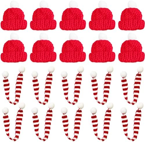 Kisangel Baby Presens Chapéus de boneca 20pcs Mini chapéu de Papai Noel e pequeno chapéu de natal lenço capa de garrafa