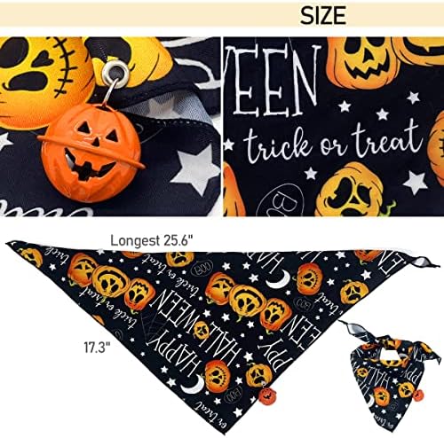 Chapéus de Halloween de cachorro, figurinos, chapéu de aranha/mago com bandana de Halloween, cachecol de triângulo com sino de abóbora,