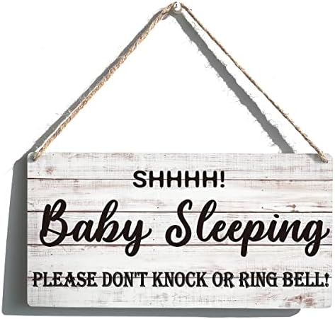 Baby Sleeping Sign Farmhouse, por favor, não bata ou toque sino de madeira pendurada placa retro decoração de arte de