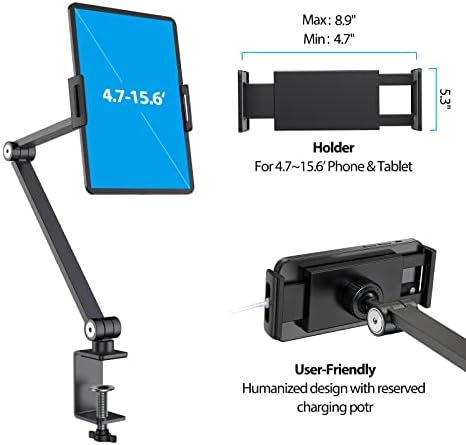 Montagem da mesa do iPad de Bewiser, suporte para tablet para mesa ou cama, gire 360 ​​graus de suporte flexível, altura