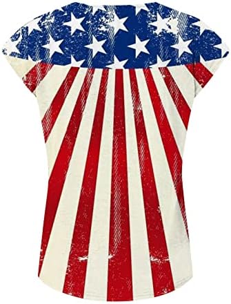 Camisetas gráficas femininas, mulheres de verão Blusa vintage de manga curta bandeira americana tamis impressos tamas de pescoço