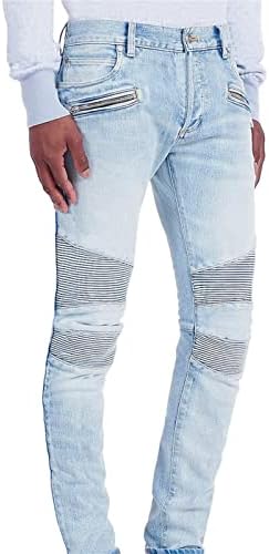 Maiyifu-gj jeans com zíper magro de zíper de homens esbeltos Slim fit
