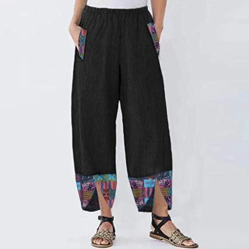 2023 calças de linho de algodão Plus Size, cintura elástica Palazzo boho boho capris calças de lounge de moda confortáveis ​​com