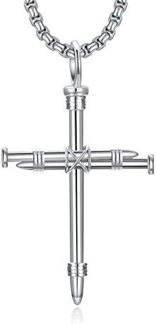 Colar cruzado pdtjmtg para homens colar de unhas de prata esterlina com colar de aço inoxidável de 22 ”+2” para homens para