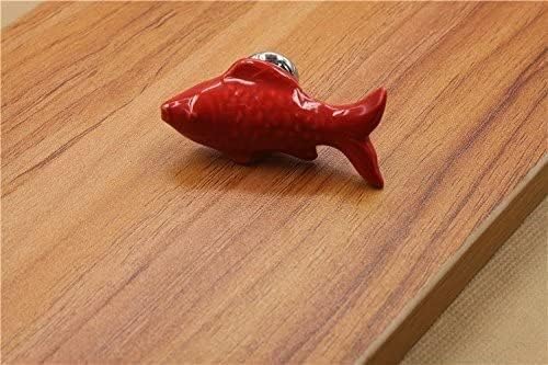 Maçaneta de botão, 12pcs Red Bons fofos de peixe em forma de cerâmica, colorido colorido de cabine de móveis para crianças
