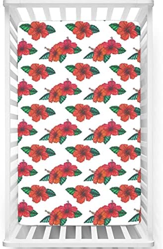 Folha de berço com tema de hibisco, lençóis de colchão de berço padrão folhas de colchão.