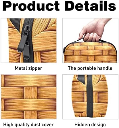 Bolsa de maquiagem de listras de cesta de bambu para bolsa portátil de viagens portáteis para saco de beleza de produtos de