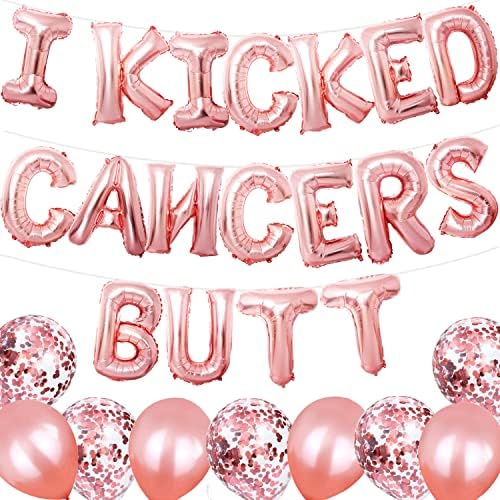 Tihuprly Cancer Free Party Decor - Rose Gold - 16 Eu chutei câncer, mas balão de papel alumínio + 5 balões de confete + 5 balões de