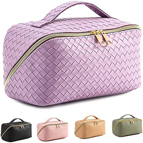 Bolsa cosmética de viagem de grande capacidade, bolsa de armazenamento de maquiagem multifuncional com alça, bolsa de maquiagem portátil