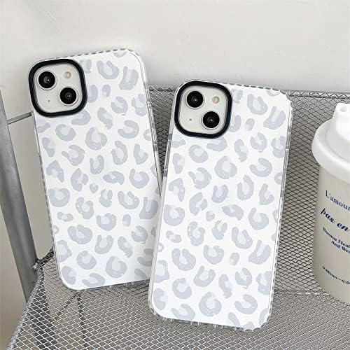 Caixa de telefone macio e cinza leve de leopardo branco para Apple iPhone 14 6.1 Mulheres para o pára-choques embutidas capa elegante para iPhone 14-6,1 polegadas