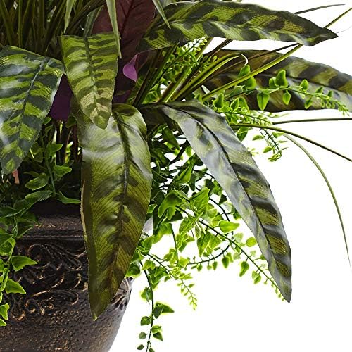 Quase natural 6828 mixed areca palm, samambaia e pavão com plantador, 27 , verde