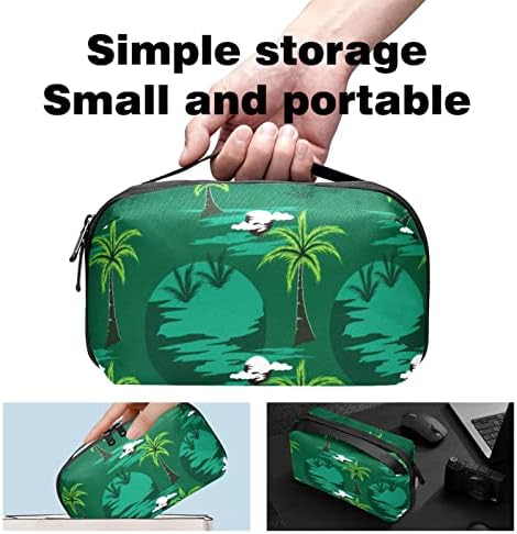 Bolsa de organizador eletrônico portátil Bolsa de praia Palm Tree Tree Green Travel Sagma de armazenamento para discos rígidos, USB,