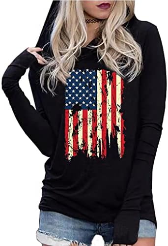Susongeth American Flag Hoodie For Women 4 de julho Patriótico de manga longa Independence Dia dos EUA Tops de pulôver de