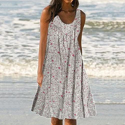 Moda feminina de moda feminina com estampa casual sem mangas vestidos de praia de tamanho de praia