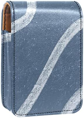 Caixa de batom de Oryuekan, bolsa de maquiagem portátil fofa bolsa cosmética, organizador de maquiagem do suporte do batom, linha azul de padrão minimalista moderno
