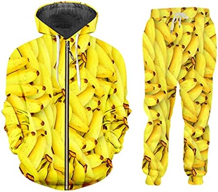 QEDCVS 3D Tank Fruit Banana Terno de 2 peças, camisetas com capuz Surfras conjuntos de verão unissex