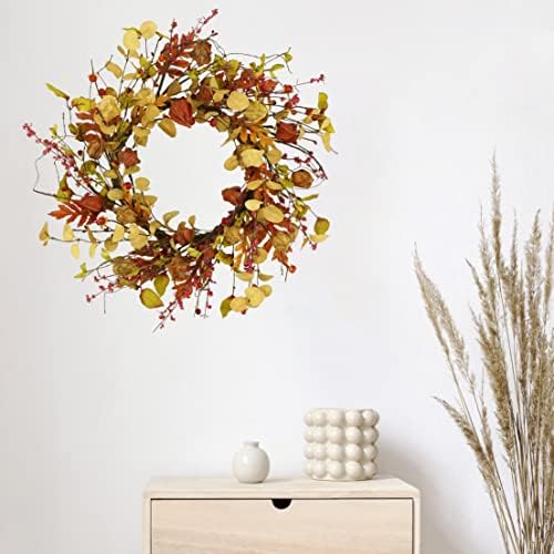 WreathDream 20 '' Wreath Wreath Grinalh Autumn para porta da frente com folhas de eucalipto e pequenas abóboras para o Dia de Ação de