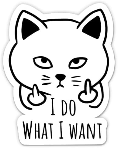 Eu faço o que eu quero gato de dedão do meio - adesivo de laptop de 3 - vinil à prova d'água para carro, telefone, garrafa de água - Decalque de gato engraçado