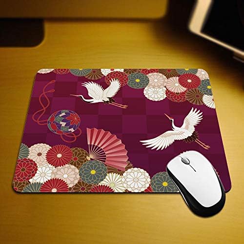 Nicokee Gaming Mouse Pad Purple Japão guindastes fã de mão de handebol e crisântemo japonês padrão tradicional pássaro marrom marrom não deslizamento mouse bloco para computadores, laptop, escritório 9,5 polegadas x 7,9 polegadas