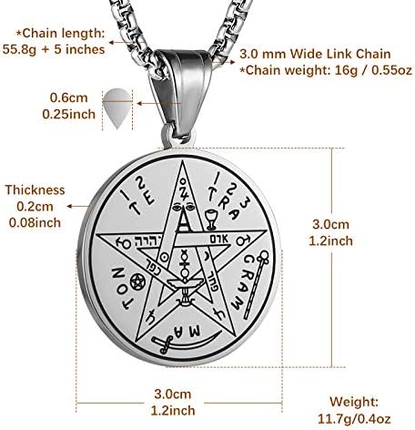 Hzman Vintage Hebraico Esotérico Tetragrammaton Colar pendente de aço inoxidável pendente 22 + 2 polegadas Corrente