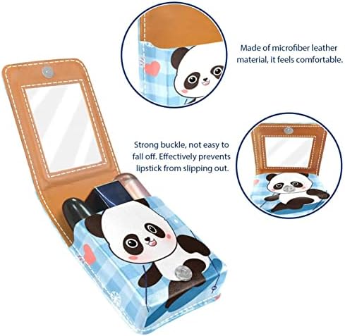 Caixa de batom de Oryuekan com espelho bolsa de maquiagem portátil fofa bolsa cosmética, desenho animado de esqui panda de desenho animado inverno
