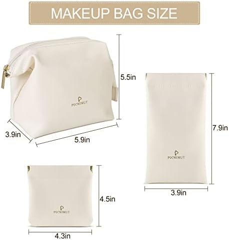Bolsa de maquiagem de couro Pocmimut, bolsa de maquiagem pequena bolsa de cosméticos, organizador de bolsa portátil para mulheres e meninas （branco)